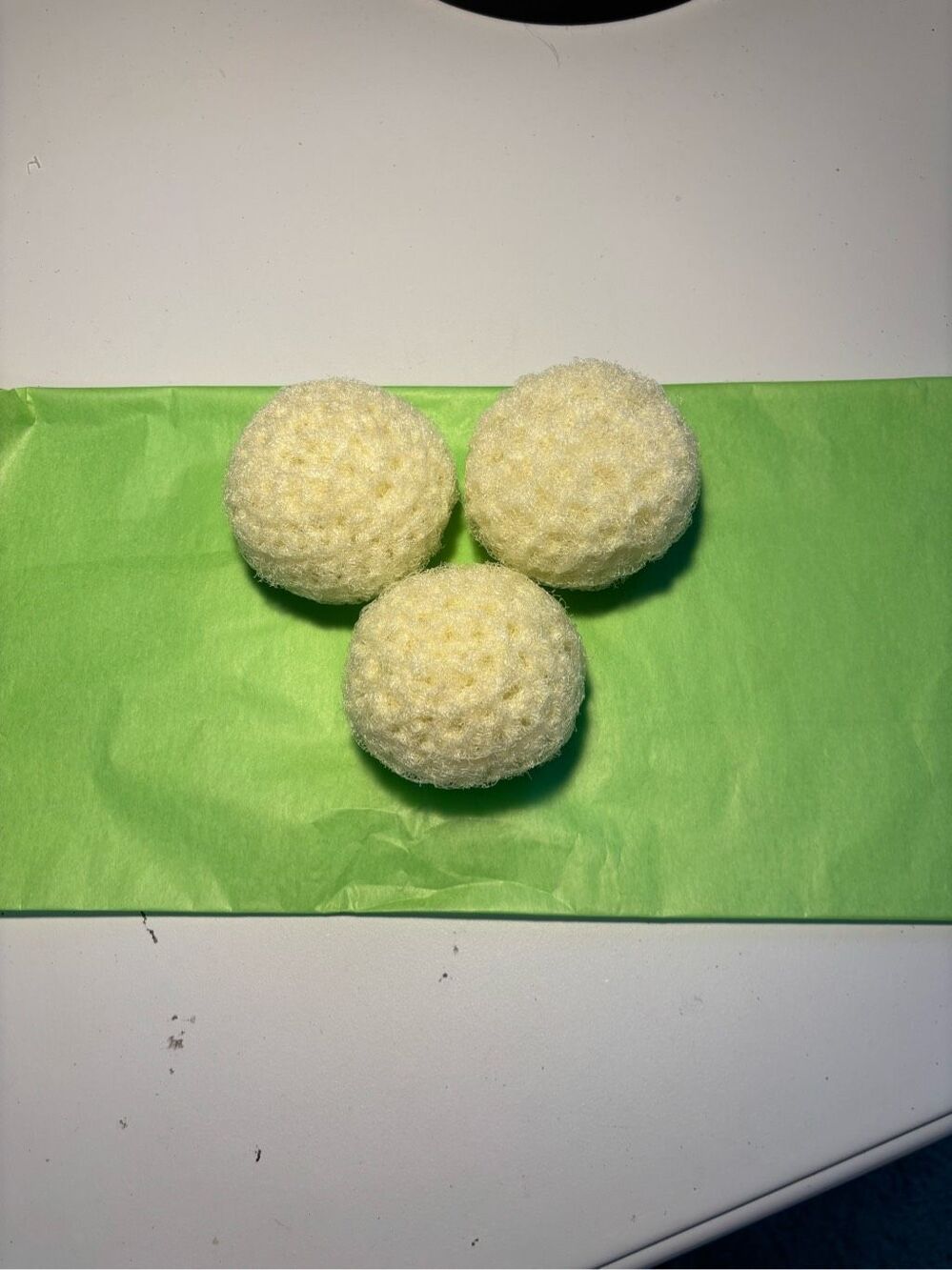 3 Handmade crocheted dish scrubbies made with premium nylon netting (cream)